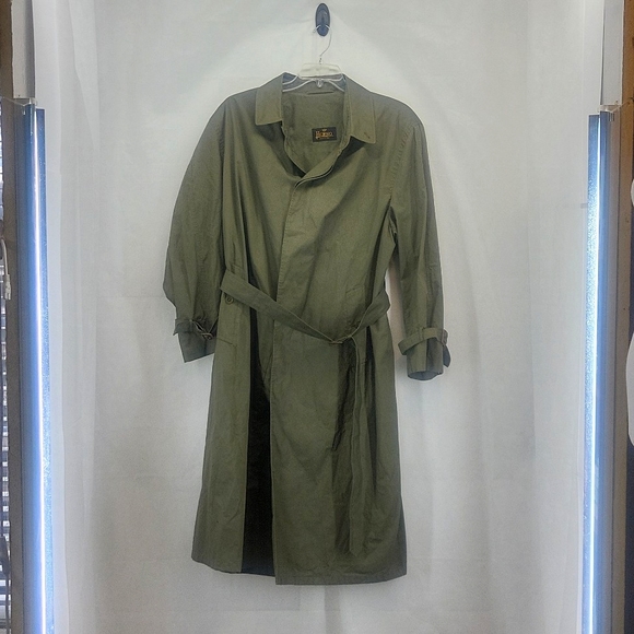 HERNO Army Green Made in Italy 100% Cotton Trench Coat -Leather Buckles - Picture 1 of 16